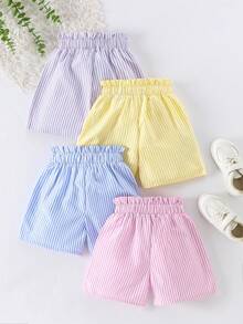 Tween Girls Multi-Color Striped Shorts, Simple Versatile Casual Striped 4-Piece Set, Summer Shorts For Girls, Outfit - Multicolor - View 2