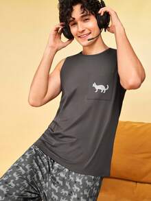 Notgurli 2pcs/Set Tank Top Kasual Minimalis, Pakaian Rumahan Tanpa Lengan Tipis dan Nyaman untuk Pria - Dark Grey - View 1