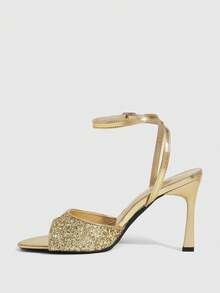 CUCCOO SZL Women's Fashionable & Elegant Sequin Decorated High Heel Sandals For Christmas - Grade A Light Gold - View 4