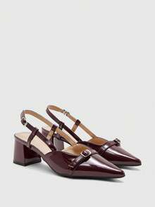 CUCCOO BIZCHIC Ladies Commute Elegant And Comfortable Pointed Thick Heel Back Strap High Heel Shoes - Burgundy - View 7