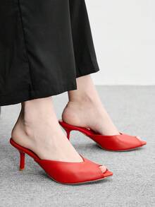 CUCCOO BIZCHIC Women's Spring And Summer New Classic Workplace Simple And Versatile Romantic Sexy Pointed Muller Drag High-Heeled Sandals - Red - View 6