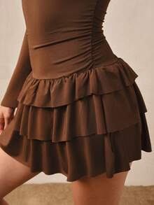Hourtrue New Solid Color Slim Fit Elegant Long Sleeve Nightgown, High-Quality Sleepwear For Women, Autumn/Winter - Brown - View 6