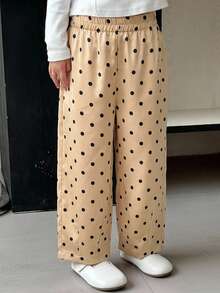DAZY Polka Dot Colorblock Cuffed Cute Casual Long Pants For Young Girls Fall - Apricot - View 3