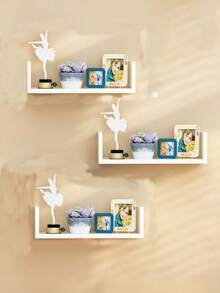 1 Wall Shelving Unit, Black (White) Wall Decoration Storage Rack, Wall Shelving Unit For Living Room Background Wall Decoration, Simple Wall-Mounted Study Figurine And Toy Storage Rack, Living Room, Dining Room And Other Wall Decoration Bookshelves. - Multicolor - View 3