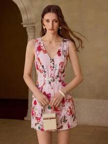 MOTF PREMIUM VESTIDO DE LINO ESTAMPADO PARA MUJER PRIMAVERA/VERANO - Rosa Pálido - Ver 5