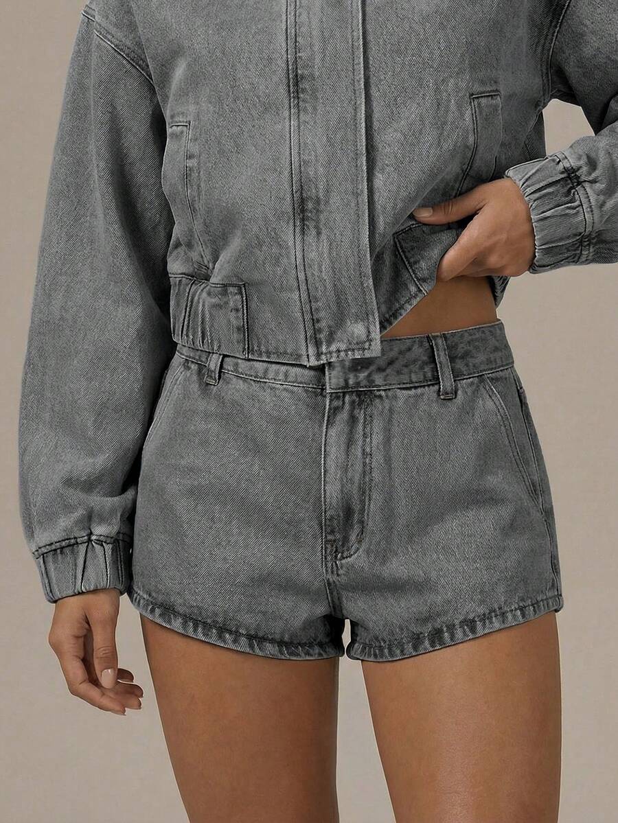 MUSERA Mini Denim Shorts Spring Summer Cute Cosy Cottage Core Spring Dew - Grey - View 1
