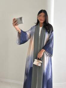 Yasmyna Damen Abaya aus gewebtem Satin mit digitalem Positionprint, Burnout-Effekt, langen Ärmeln, A-Linie, elegant, romantisch und dezent - Verschiedenfarbig - Übersicht 4