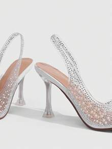 CUCCOO SZL Sandalias de tacón alto con tiras traseras y punta abierta, transparentes con strass para mujer - Blanco - Ver 5