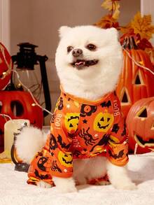 1pc Pet Cat Dog Universal Halloween Cartoon Pattern Pumpkin Cat Print Cute Knitted Elastic Comfortable Dog Jumpsuit Pajamas, PETSIN Original Design - Multicolor - View 7