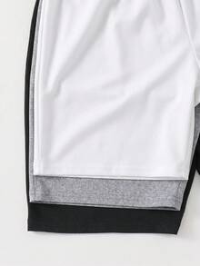 SHEIN 6件組青少年男孩休閒寬鬆字母圖案圓領T恤與短褲套裝 - 黑與白 - 查看 9
