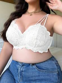 DesireSculpt Plus Size Bras & Bralettes Scallop Plain - Putih - View 8