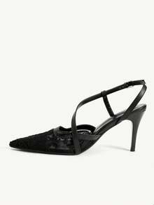 CUCCOO CHICEST Premium Black Lace Pointed Women's Thin Heel Hollow Design Rear Hollow High Heel Shoes - Black - View 5