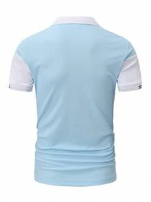 Manfinity Homme Men's Colorblock Casual Commute Short Sleeve Polo Shirt - Blue - View 3