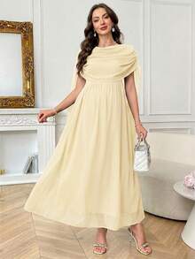 SHEIN Elegant Solid Color Maternity Party Dress - Yellow - View 10