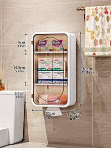 1 Stück Wandmontierter Badezimmerschrank, staubdichte transparente Tür ohne Bohren, Kosmetikorganizer mit unteren Haken, große Kapazität Aufbewahrungsbox für Hautpflege und Toilettenartikel für Waschtisch und Badezimmer - Verschiedenfarbig - Übersicht 12