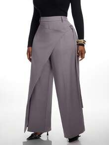 Radiana Plus Size Women's Autumn/Winter Fashion Elegant Versatile New 2 In 1 Design Grey Long Pants, Suitable For Commuting, Office, Workplace Fall - Grey - View 3