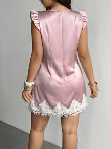 Sunnyshic Plus Size Summer Elegant Lace Patchwork Dress - Pink - View 2