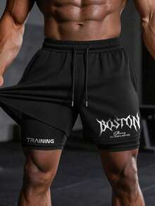 GymBeat Men's Drawstring Waist Letter Print Casual Daily Travel Sports Shorts - Multicolor - View 1