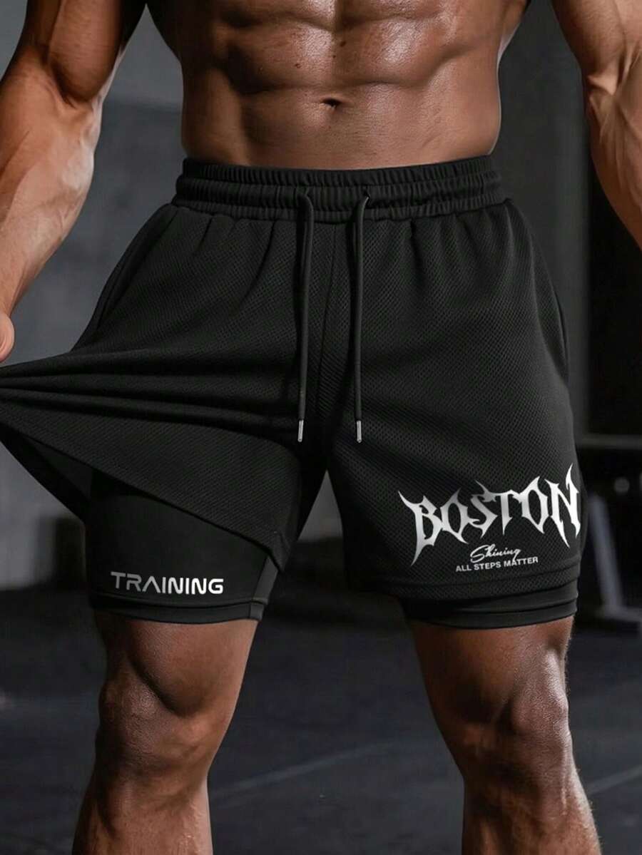 GymBeat Men's Drawstring Waist Letter Print Casual Daily Travel Sports Shorts - Multicolor - View 1
