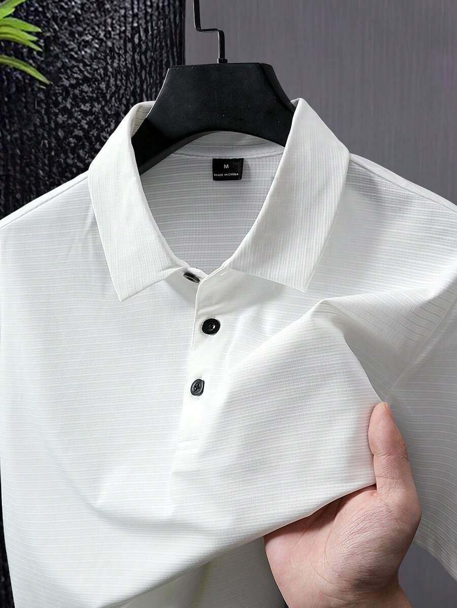 Manfinity Homme 男士夏季休閒純色短袖 Polo 衫 - 白色 - View 1