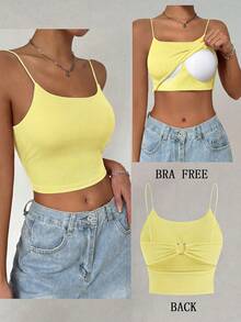 Allurite Áo hai dây tank top đệm lưng, dây đeo có khóa kim loại - Màu vàng - Xem 4