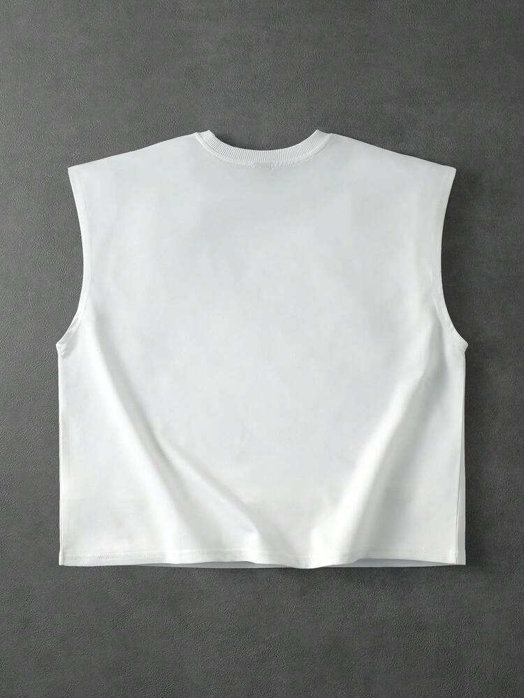 ROMWE MEN Street Life Men's Printed Rivet Loose Fit Tank Top - White - View 3