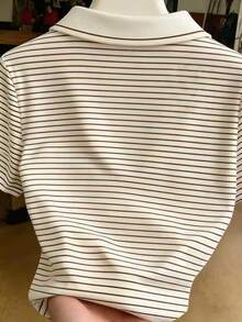 Resyla Women's Plus Size Striped Bow Embroidery Pattern Casual Versatile Daily Wear T-Shirt - Multicolor - View 2