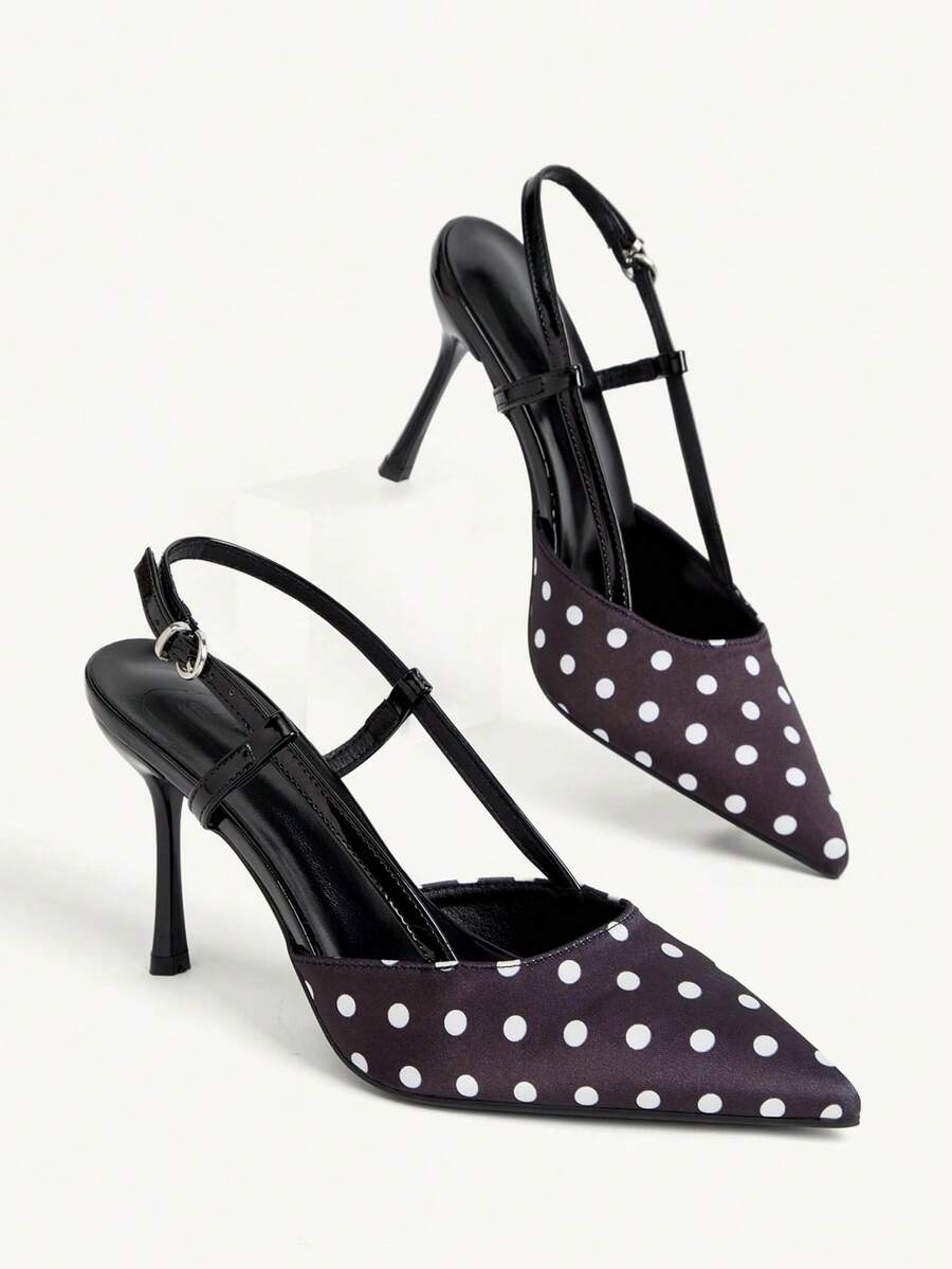 CUCCOO CHICEST Women's Spring And Summer New Black Pointed Polka Dot High Heels, Elegant White High Heels - Black and White - View 1