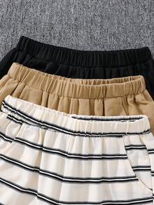 SHEIN 6件組兒童青少年男孩舒適休閒風圓領短袖條紋T恤上衣附織標裝飾短褲套裝，多件裝，適合外出、街頭風、派對、居家與休閒 - 彩色 - 查看 4