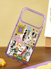 FRIENDS X SHEIN Pattern With Pattern Transparent Purple Mobile Phone Case, Anti-Drop Protective IPhone11-17 Mobile Phone Case - Multicolor - View 2