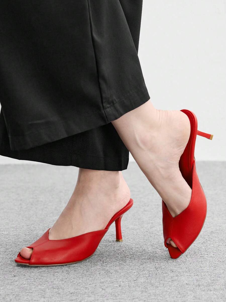 CUCCOO BIZCHIC Women's Spring And Summer New Classic Workplace Simple And Versatile Romantic Sexy Pointed Muller Drag High-Heeled Sandals - Red - View 1