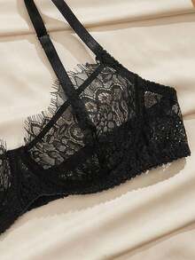 Charlaine French Sexy Eyelash Lace Bra, Women's Lingerie For Daily Wear And Parties, Single Piece - Black - View 4