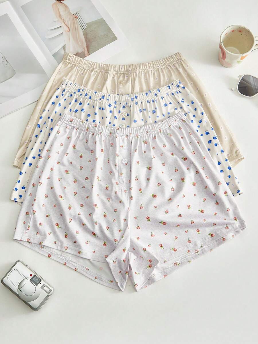Lowkey Lull 3pcs Pack Basic Drawstring Shorts Pajama Bottoms For Women, Casual Homewear - Multicolor - View 1