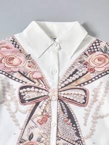 SHEIN 女童時尚休閒寬鬆慵懶中長版襯衫 - 白色 - 查看 5