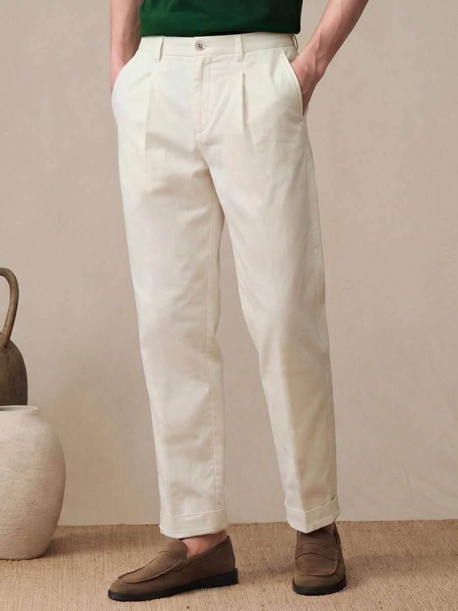 Core Aspect 1pc Men's Light Business Style Pants, Beige Fabric, Commute Versatile Fashionable Comfortable, Boyfriend Gift Husband Gift, Anniversary Gift - Beige - View 1