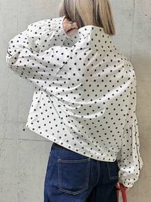 FRIFUL 女款翻領前開襟全蕾絲燈籠袖寬鬆夾克上衣 - 杏色 - 查看 6