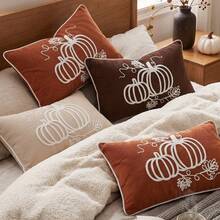 Cirelle 1pc/2pcs Corduroy Pumpkin Embroidered Lumbar Pillow Covers, Farmhouse Style Rectangular Cushion Cases For Fall & Thanksgiving With Pumpkin Vine And Leaf Pattern, Decor For Sofas, Bedrooms, Bay Windows And Homestays, Pillow Insert Not Included - Orange - View 7