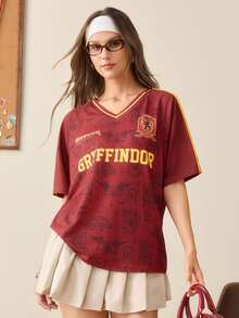 HARRY POTTER X SHEIN Women's Summer Casual Short Sleeve T-Shirt - Red - View 6