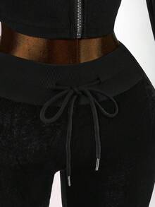 Amplova Women's Drawstring Waist Colorblock Casual Versatile Daily Flare Pants - Black - View 11