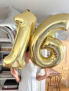 MINKOJA 2pcs 40 Inch (Approx 101.6 Cm) Platinum Giant Number Helium Foil Balloons, Large Digit Balloons For Birthday Party, Graduation, Anniversary, Party Decor - gold - View 6