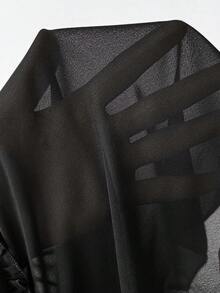 SHEIN Essnce 大尺碼夏季休閒百搭純色前綁帶襯衫 - 黑色 - 查看 11
