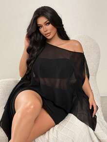 NU&NOW Plus-Size Women's Chiffon Top Knit Ribbon Skirt Sexy Elegant Two Pieces Set - Black - View 1