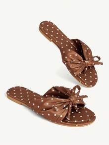 CUCCOO CHICEST Women's Elegant Gentle Style Brown Satin Bow Sandals, Suitable For Dating, Shopping And Vacation Outfits - Brown - View 4