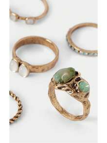 Noxbound Kombinasi Cincin Logam Antik Retro, Set Tumpuk Multi-Gaya, Aksesori Suasana Retro - MultiWarna - View 9