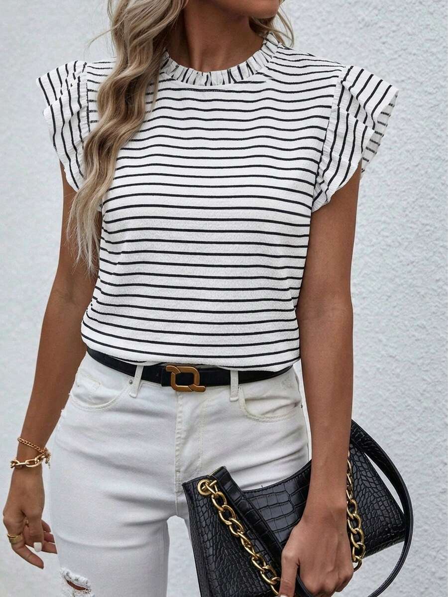 SHEIN Blusa con cuello alto, volantes y ribete de volantes para ropa de Año Nuevo - Blanco - Ver 1