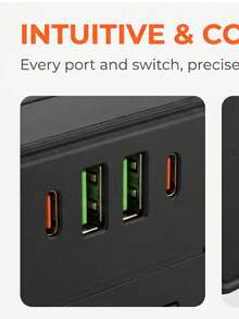 Teckwe 1pc Minimalist Black Cube Power Strip - Fire-Resistant PC Plastic With 3 AC Outlets & 4 USB Ports (2 Type-C + 2 USB-A), Fast Charging Desktop Charging Station, Overload Protection With Reset Switch, Space-Saving Compact Design - Black - View 6