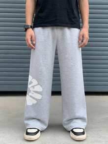 SHEIN 青少年男孩字母印花寬鬆休閒寬腿運動長褲 - 淺灰色 - 查看 5