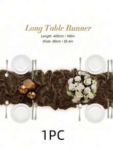 1/5Pcs ,Brown Bohemia Cheesecloth Table Runner Rustic Gauze Tablecloth Table Cover, Countryside Vintage Transparent Table Runner Farmhouse Decorative Table Runner,Simple Polyester Tablecloth Decoration, Suitable For The Dining Table - brown - View 15