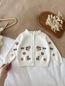 LMoss Kids 女嬰針織刺繡立領荷葉邊休閒開襟衫 - 白色 - 查看 4