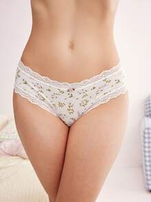 Eraneu 1pc Women's Lace Patchwork Triangle Panties - White - View 3